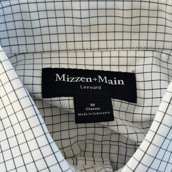 Mizzen+Main Leeward Long Sleeve Dress Shirt in White Navy Mini Grid, Size Medium - Picture 6 of 7